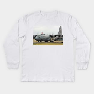 C-130H with American Flag Kids Long Sleeve T-Shirt